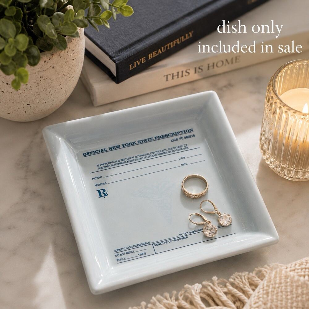 Fishs Eddy New York State RX Prescription Drug Pad Trinket Dish Tray Plate 7x5.5